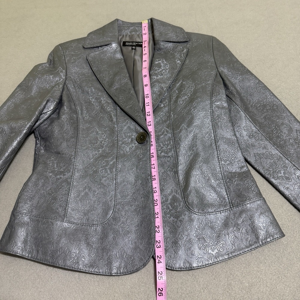 Vtg Womens leather blazer jacket S Textured Steampunk Coat Gunmetal Western Y2K - Picture 12 of 16
